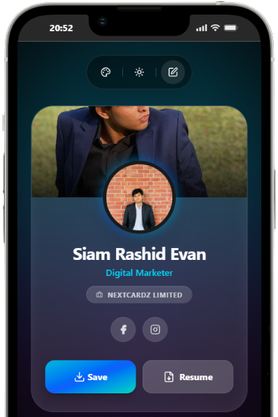 NextCardz Digital Profile User Interface on Smartphone
